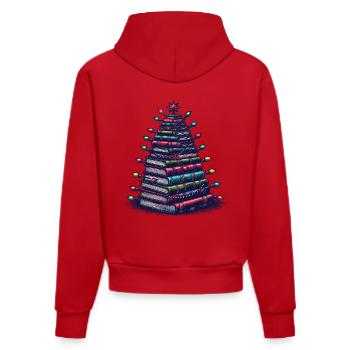 Book Stack Tree for Book Lovers Christmas - Organic Fitted Hoodie Made in EU - red - Back