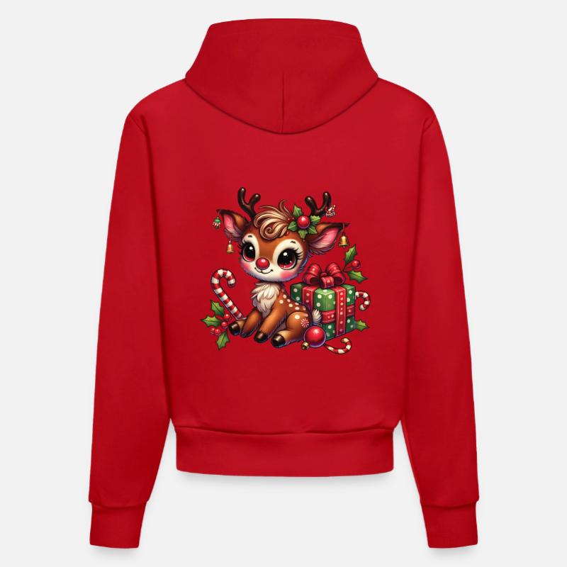 Renne de Noël avec cadeau - Sweat à capuche bio ajusté fabriqué en UE - rouge