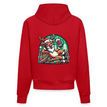 Funny reindeer with beer for Christmas - Organic Fitted Hoodie Made in EU - red - Back