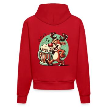 Funny reindeer with beer mug for Christmas - Organic Fitted Hoodie Made in EU - red - Back