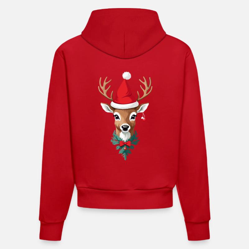 Joyeux Noël Renne avec chapeau - Sweat à capuche bio ajusté fabriqué en UE - rouge