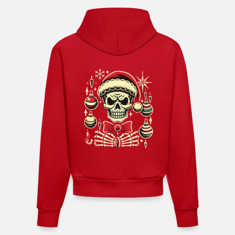 Crâne de squelette de Noël - Sweat à capuche bio ajusté fabriqué en UE - rouge