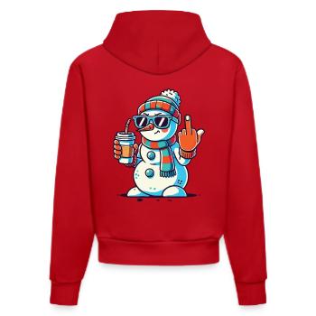 Cool snowman with coffee and sunglasses - Organic Fitted Hoodie Made in EU - red - Back