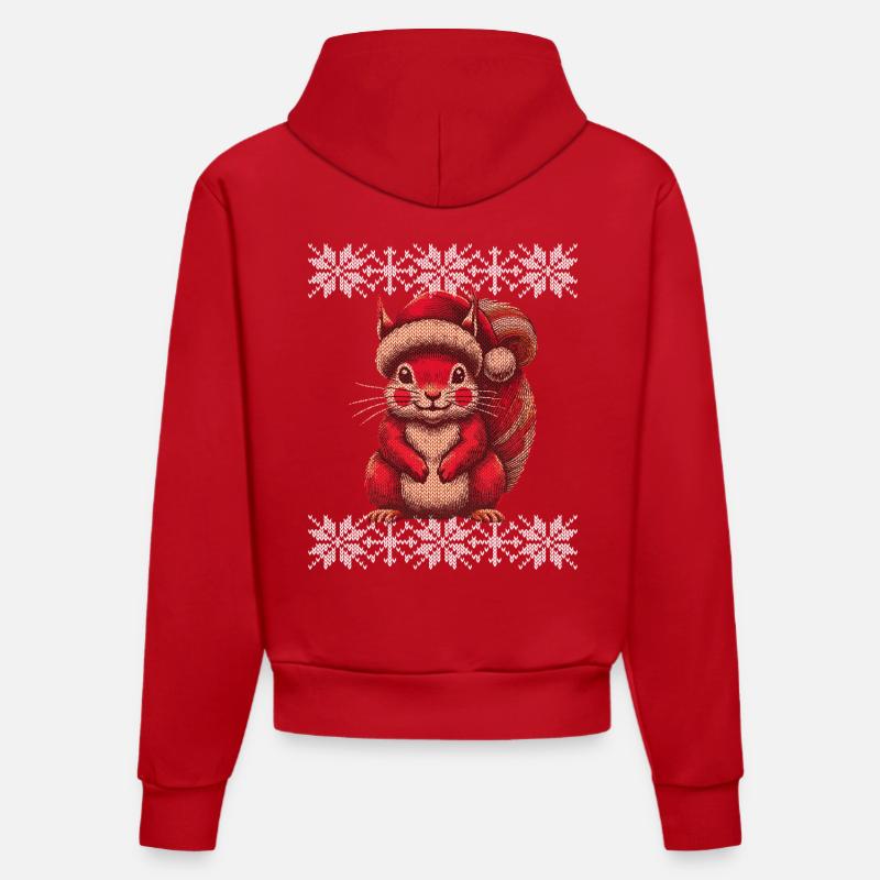 Écureuil de Noël avec chapeau - Sweat à capuche bio ajusté fabriqué en UE - rouge