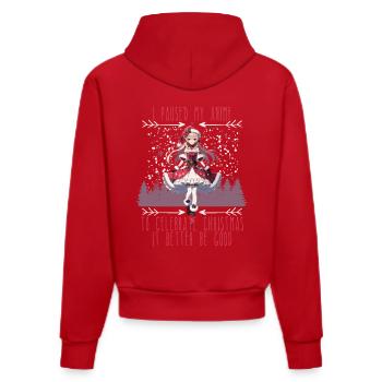 Anime Weihnachtsfreude Für Fans - Organic Fitted Hoodie Made in EU - Rot - Hinten