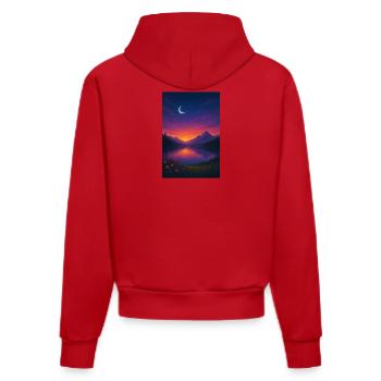Nuit au clair de lune au lac de montagne - Sweat à capuche bio ajusté fabriqué en UE - rouge - Dos
