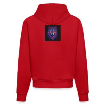 Neon Wolf Kopf Kunst - Organic Fitted Hoodie Made in EU - Rot - Hinten