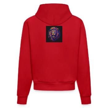 Neonfarben Löwenkopf Kunstwerk - Organic Fitted Hoodie Made in EU - Rot - Hinten