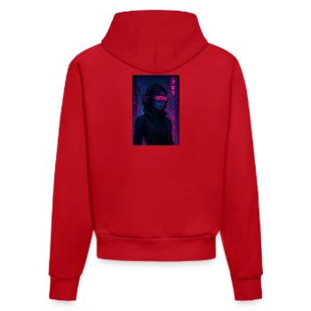 Cyberpunk Neon Pilot - Organic Fitted Hoodie Made in EU - Rot - Hinten