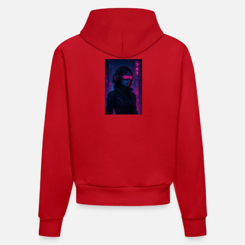 Pilote de néon cyberpunk - Sweat à capuche bio ajusté fabriqué en UE - rouge