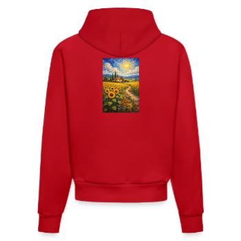 Sentier du tournesol dans le champ aurifère - Sweat à capuche bio ajusté fabriqué en UE - rouge - Dos