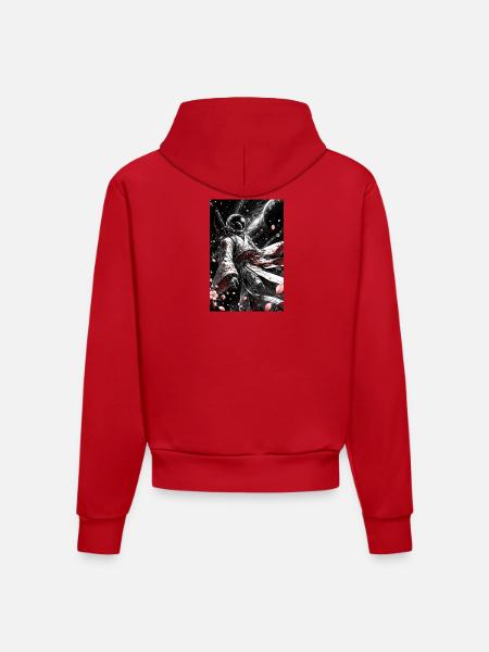 Space Samurai im Kirschblütenkosmos - Organic Fitted Hoodie Made in EU - Rot