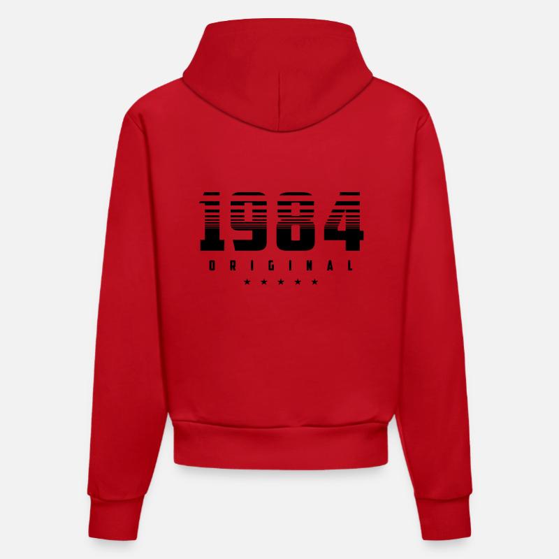 Né en 1984 l’original - Sweat à capuche bio ajusté fabriqué en UE - rouge