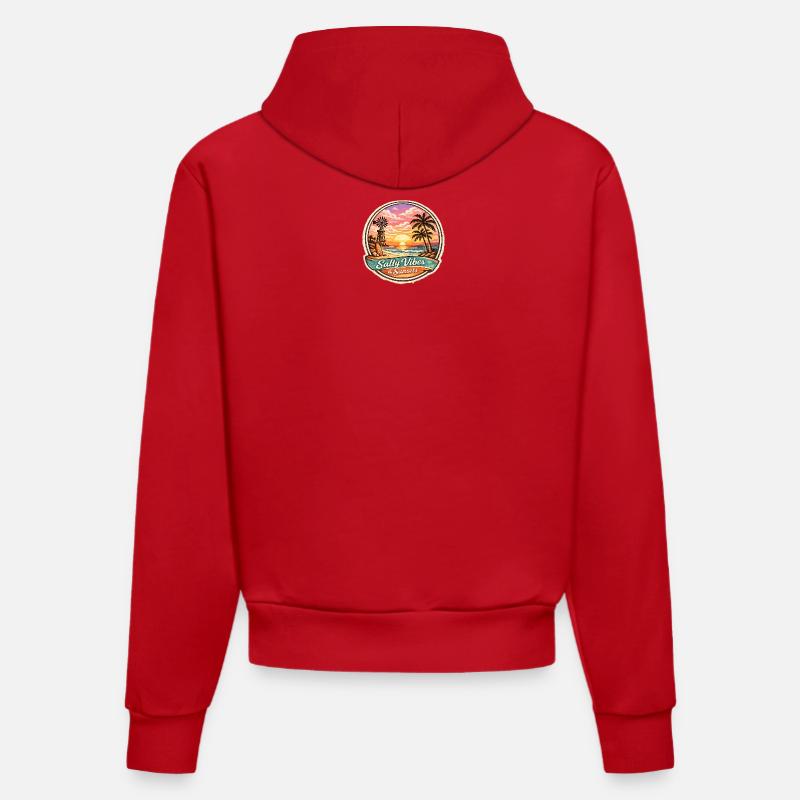 Salty Vibes Sunsets Beach - Sweat à capuche bio ajusté fabriqué en UE - rouge