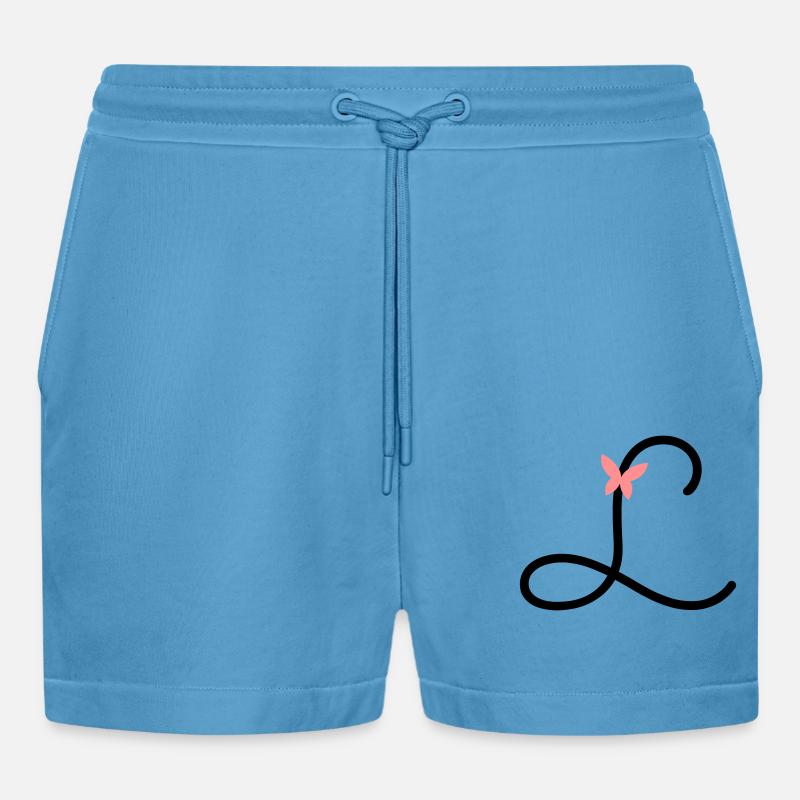 Buchstabe L Schmetterlingsbuchstabe - Organic Relaxed Cropped Shorts Made in EU -  Sol Blue