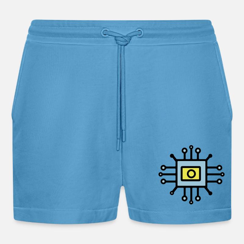 Chip Digital Computer Sensor - Organic Relaxed Cropped Shorts Made in EU -  Sol Blue