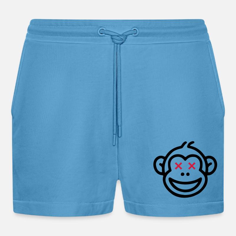 Affe Party Comic - Organic Relaxed Cropped Shorts Made in EU -  Sol Blue