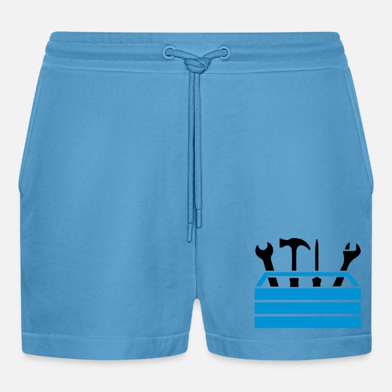 Tools Workshop Toolbox - Organic Relaxed Cropped Shorts Made in EU -  Sol Blue