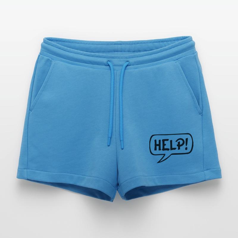 Comic Speech Bubble HELP Organic Relaxed Cropped Shorts Made in EU