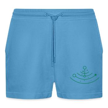 BOHO stars and moons in half circle orbits - Organic Relaxed Cropped Shorts Made in EU -  Sol Blue - Front
