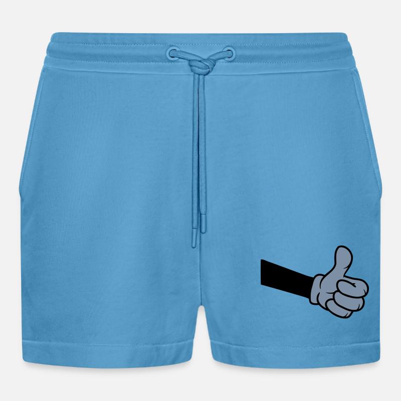 OK Comic Hand Thumb - Organic Relaxed Cropped Shorts Made in EU -  Sol Blue