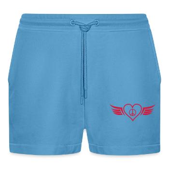 Heart Wings Peace - Organic Relaxed Cropped Shorts Made in EU -  Sol Blue - Front