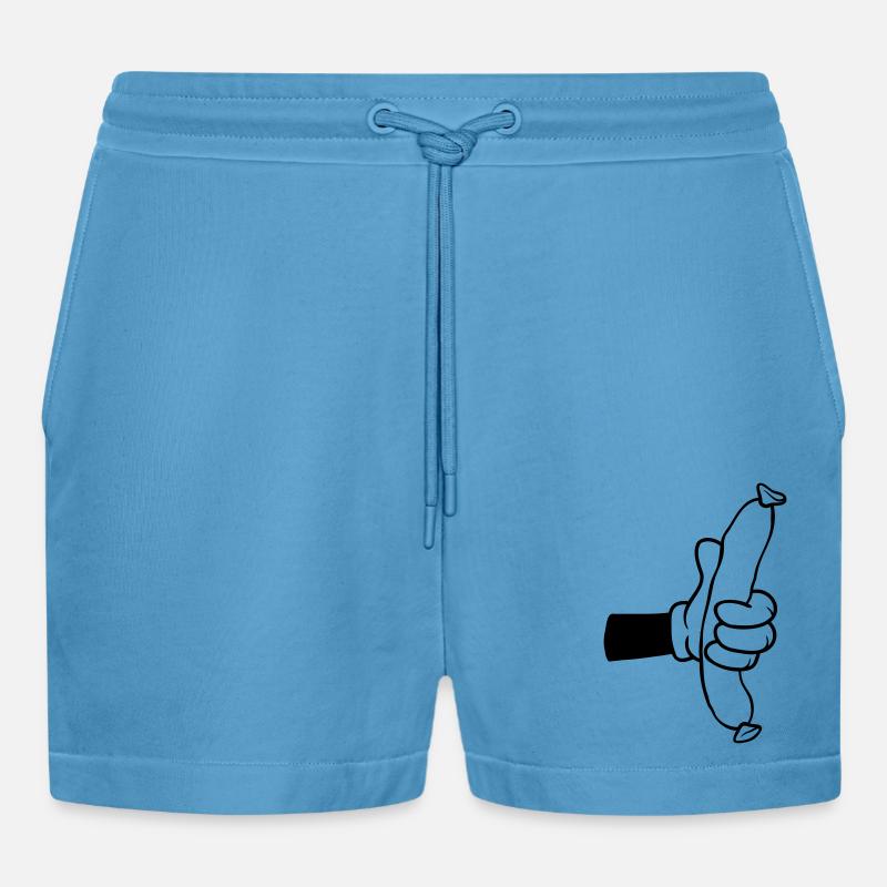 Wurst Comic Hand BBQ - Organic Relaxed Cropped Shorts Made in EU -  Sol Blue