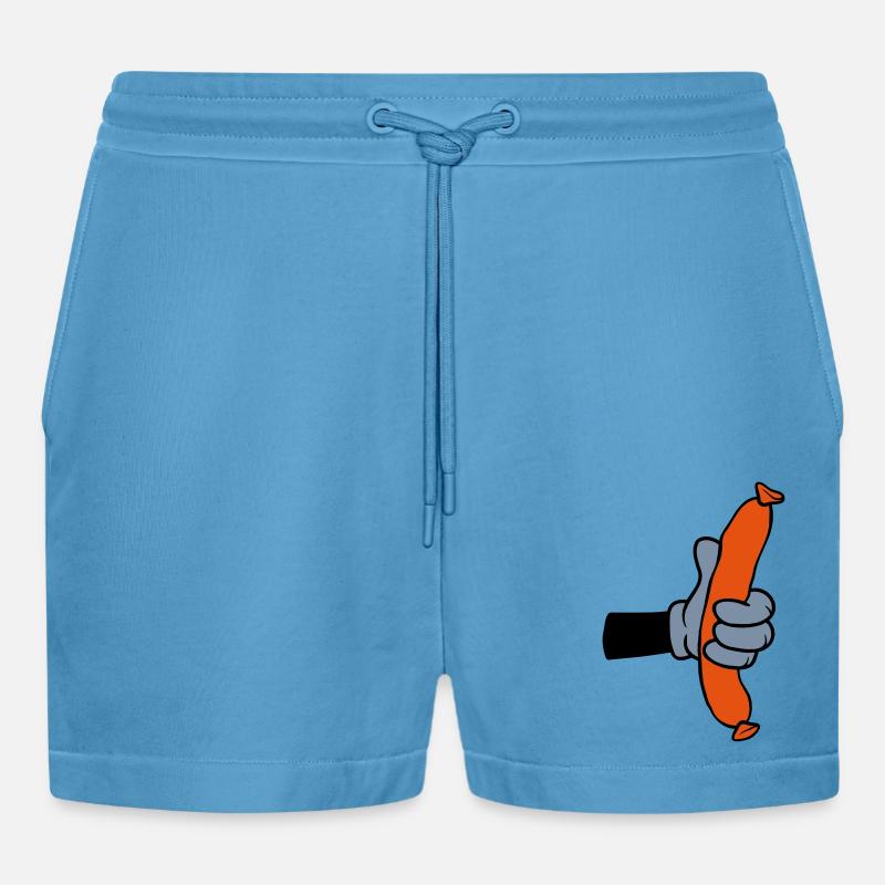 Comic Hand hält Wurst - Organic Relaxed Cropped Shorts Made in EU -  Sol Blue