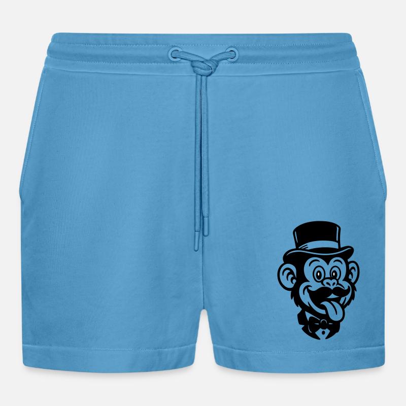 Affe Bräutigam Comic - Organic Relaxed Cropped Shorts Made in EU -  Sol Blue