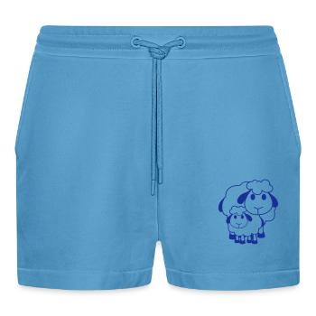 Familie Schaf 2 Papa Mama Mutter Kind Liebe Baby - Organic Relaxed Cropped Shorts Made in EU -  Sol Blue - Vorne