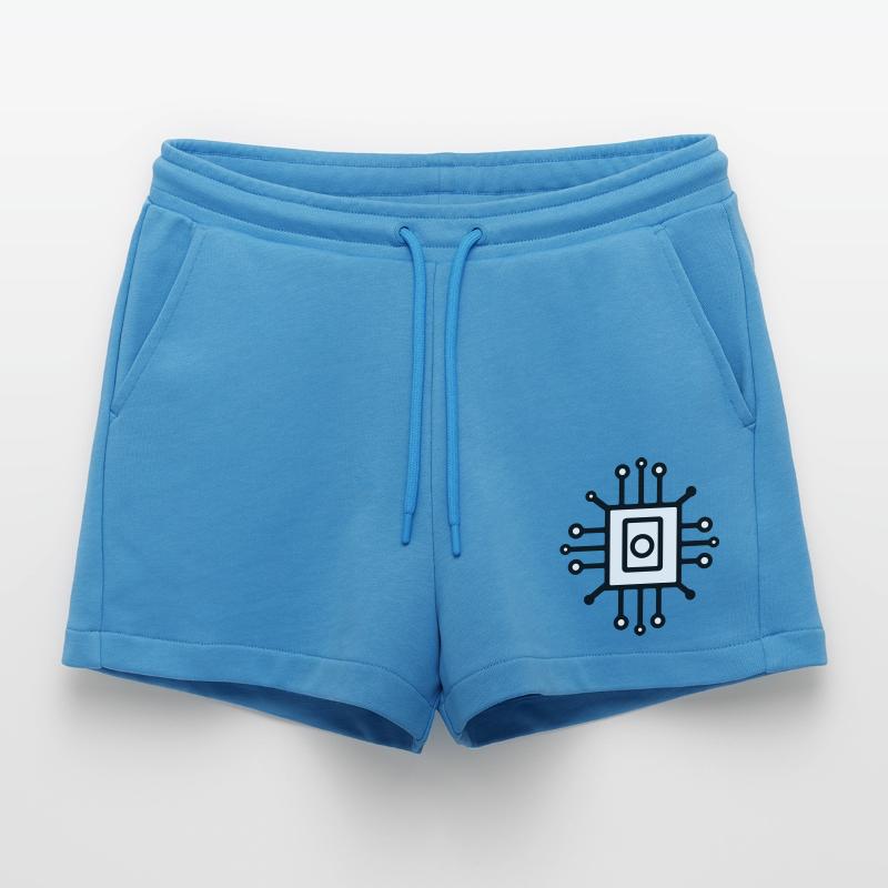 Digital Computer Chip Icon Organic Relaxed Cropped Shorts Made in EU