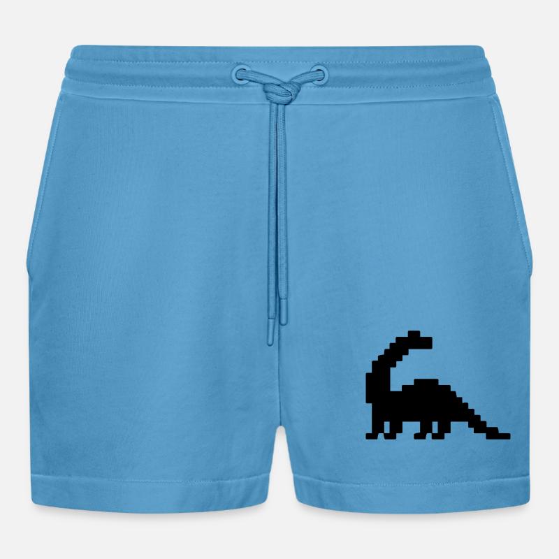 Dinosaurier Brontosaurus Pixel - Organic Relaxed Cropped Shorts Made in EU -  Sol Blue