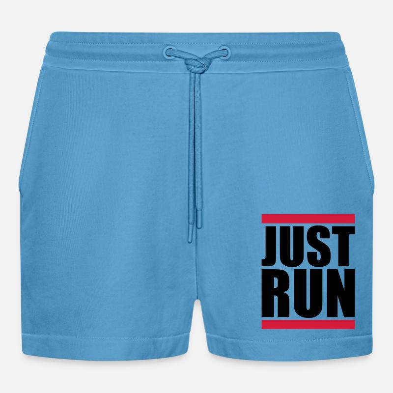 Just Run Balken Logo - Organic Relaxed Cropped Shorts Made in EU -  Sol Blue