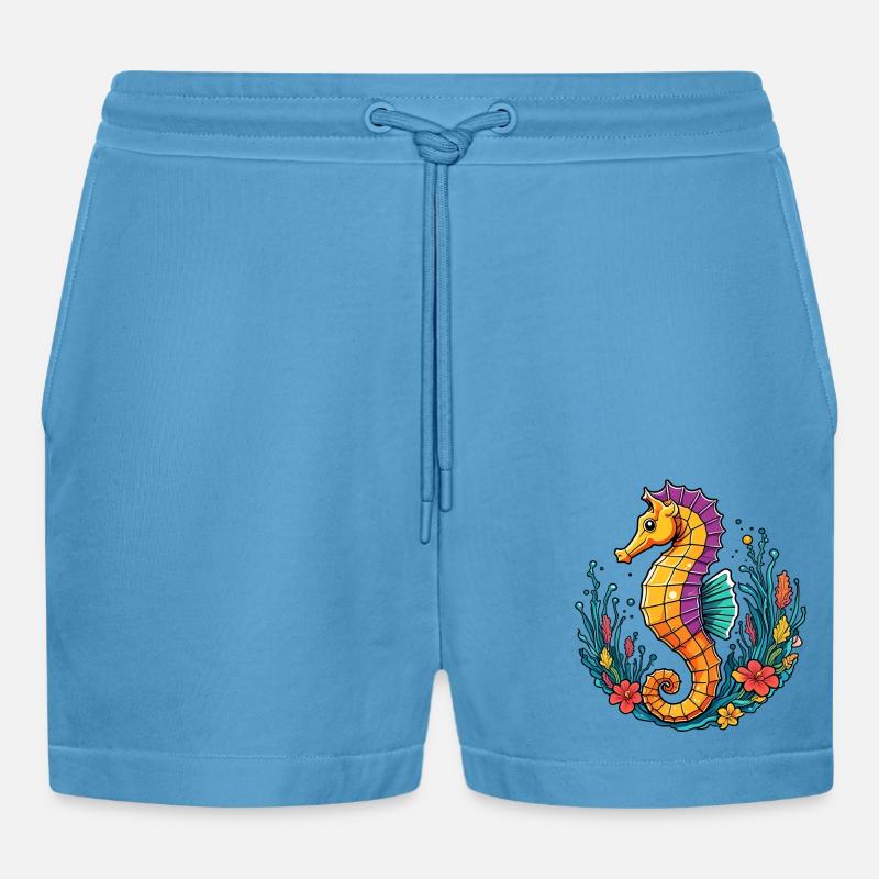 Hübsches dekoratives Seepferdchen - Organic Relaxed Cropped Shorts Made in EU - Sol Blue