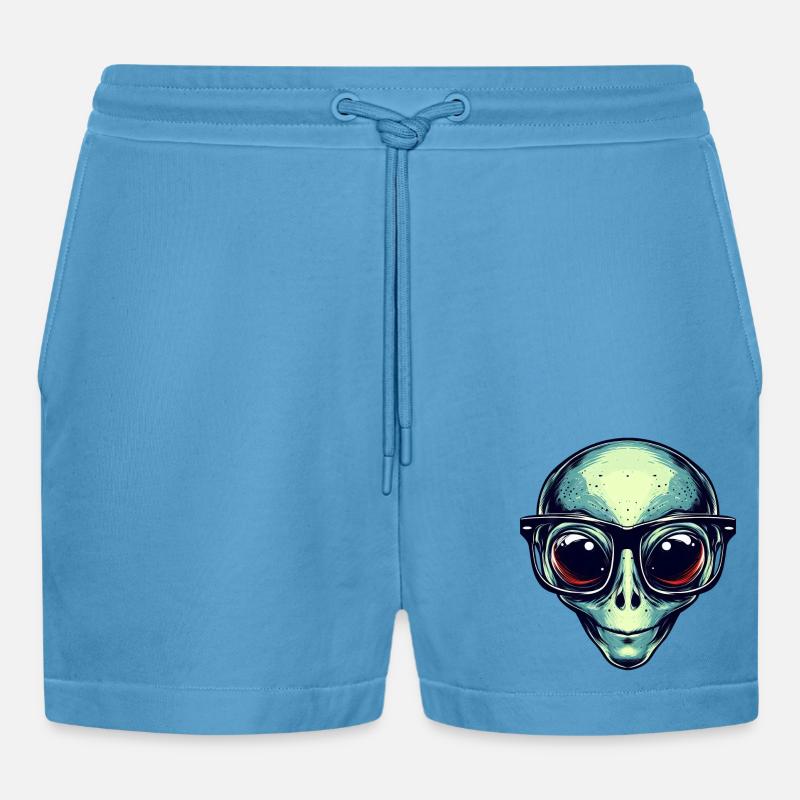 Nerdiges Alien mit Brille - Organic Relaxed Cropped Shorts Made in EU -  Sol Blue