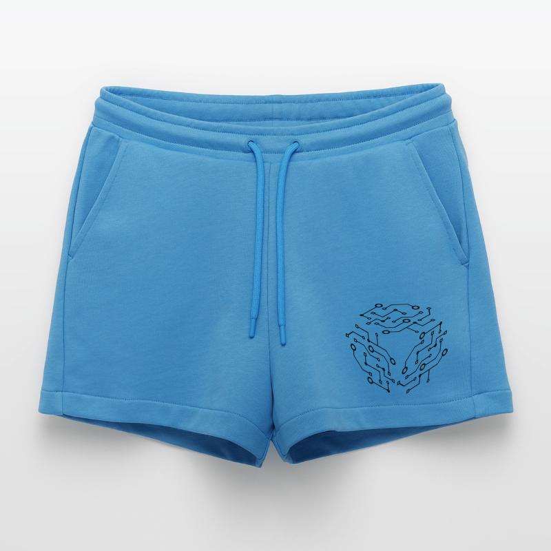 cool pattern logo circuit wire data microchip Organic Relaxed Cropped Shorts Made in EU
