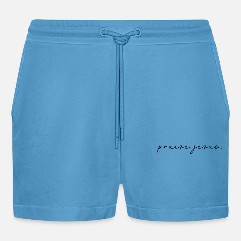 praise jesus - Organic Relaxed Cropped Shorts Made in EU -  Sol Blue