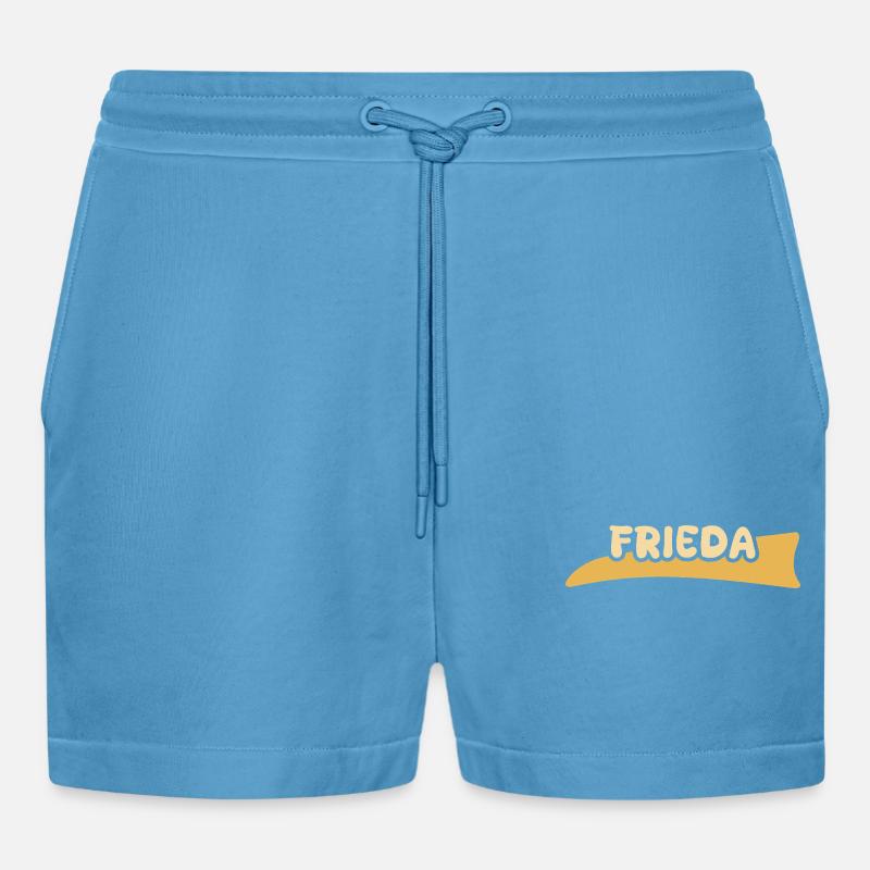 First name Frieda - Organic Relaxed Cropped Shorts Made in EU - Sol Blue