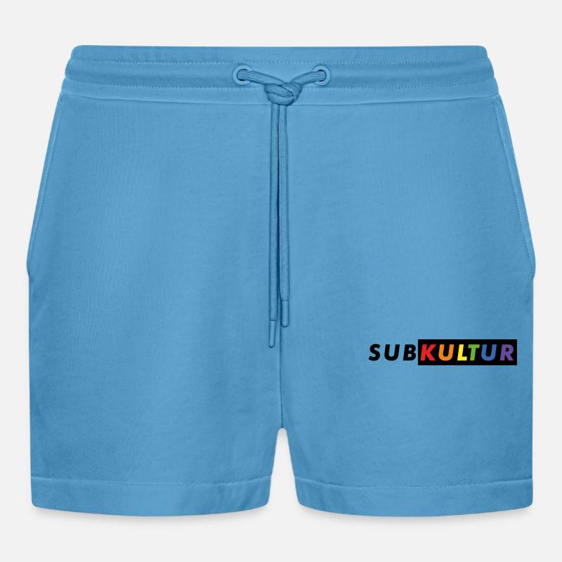 Subkultur Logo CSD#2 - Organic Relaxed Cropped Shorts Made in EU - Sol Blue
