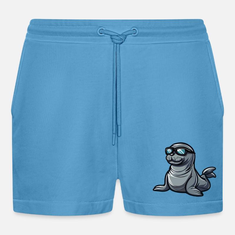 Robbe Tier Comic Cool - Organic Relaxed Cropped Shorts Made in EU -  Sol Blue