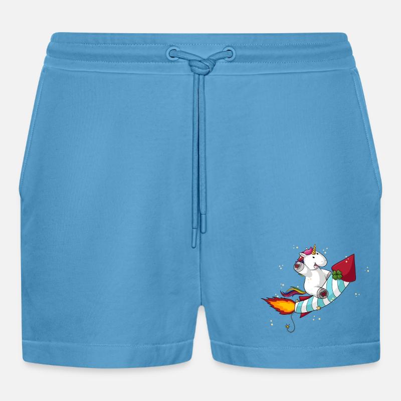 Comic Raketen Einhorn - Organic Relaxed Cropped Shorts Made in EU -  Sol Blue