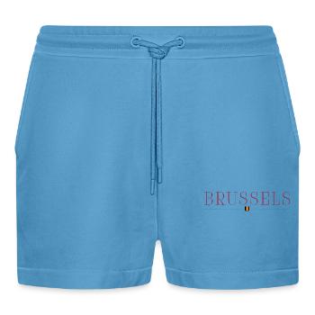 Brussels, Belgium Elegance T-Shirt - Organic Relaxed Cropped Shorts Made in EU -  Sol Blue - Front