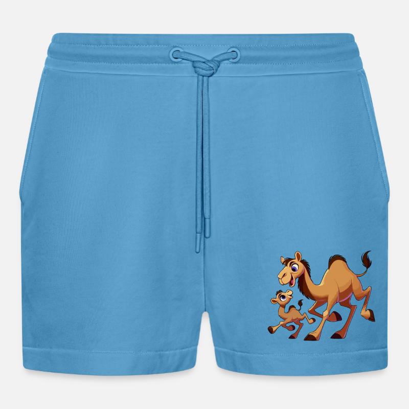 Kamelmutter mit herumtollendem Kind - Organic Relaxed Cropped Shorts Made in EU -  Sol Blue