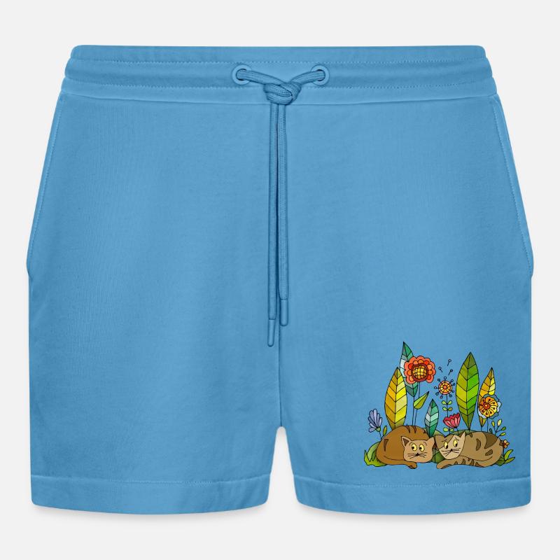 Cats - Organic Relaxed Cropped Shorts Made in EU -  Sol Blue