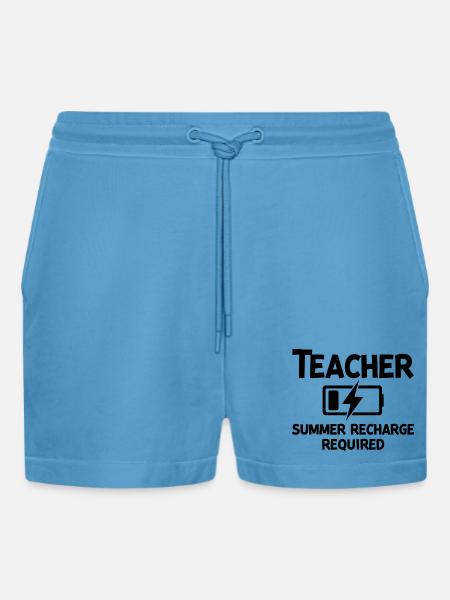 Teacher Summer Recharge Required - Organic Relaxed Cropped Shorts Made in EU - Sol Blue