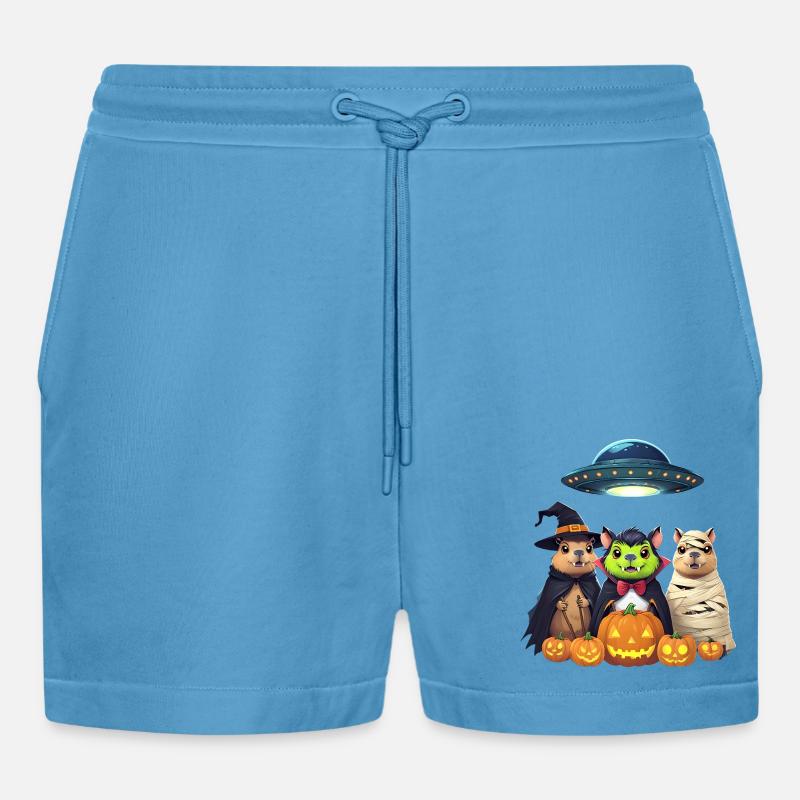 Halloween Capybara Hamster Geist Geschenkidee - Organic Relaxed Cropped Shorts Made in EU -  Sol Blue