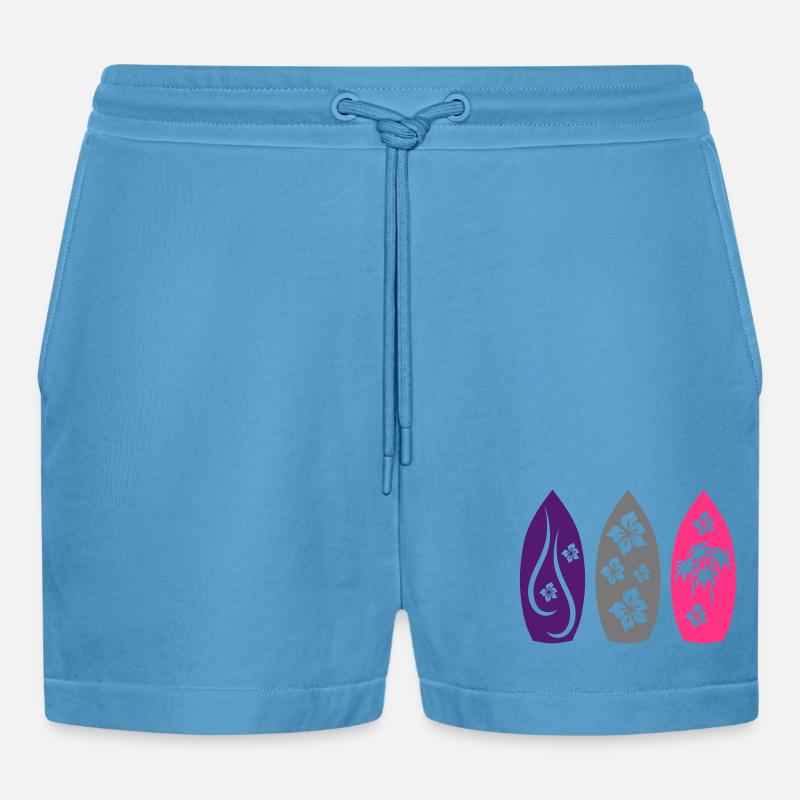 surfboard - Organic Relaxed Cropped Shorts Made in EU -  Sol Blue