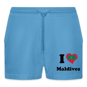 I love Maldives - Organic Relaxed Cropped Shorts Made in EU -  Sol Blue - Front