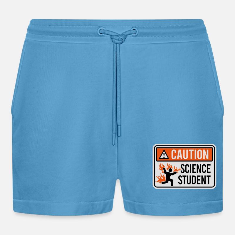Caution science student - physics / chemistry - Organic Relaxed Cropped Shorts Made in EU -  Sol Blue