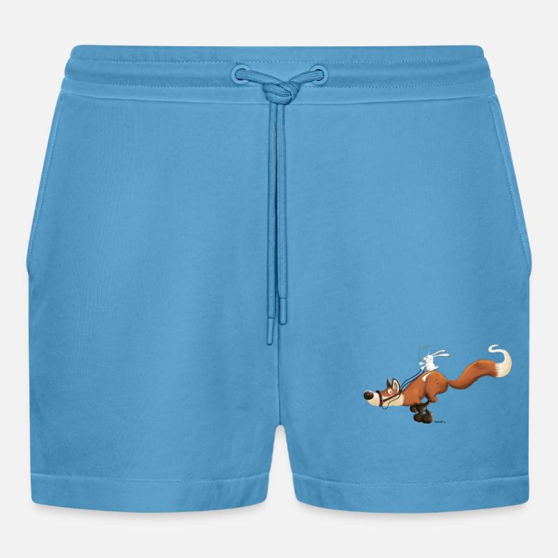 Rabbit riding a fox - Organic Relaxed Cropped Shorts Made in EU -  Sol Blue